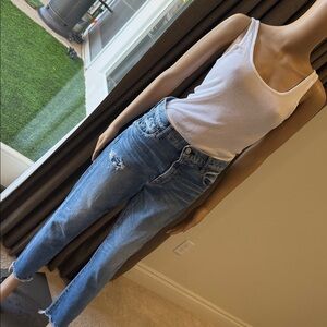 Moussy Blue Distressed Ankle Jeans